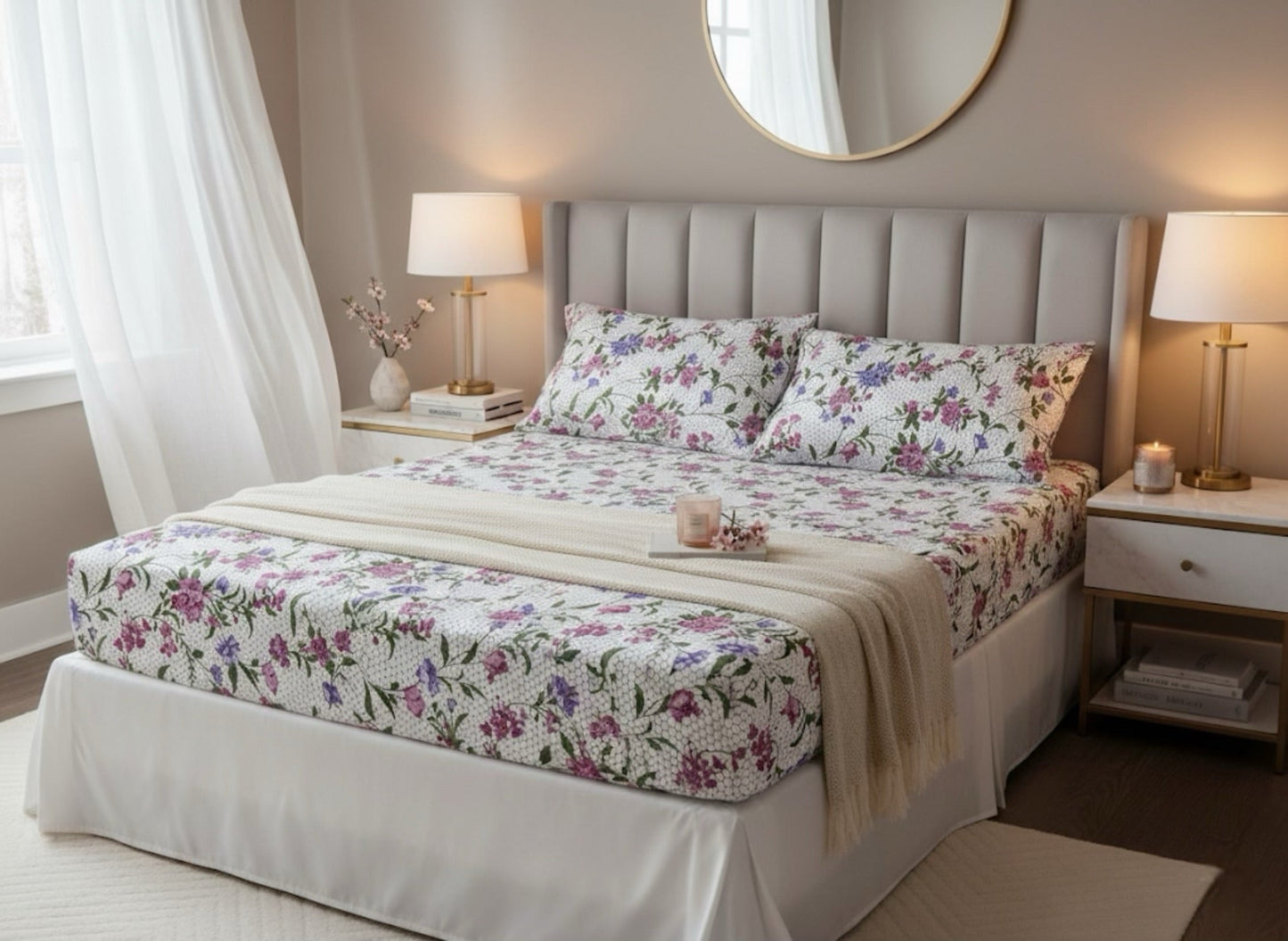 Cotton - Satin 3 Pieces bedsheet set
